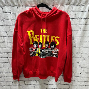 The Beatles Sgt Peppers Womens Red Graphic Hoodie Size XL